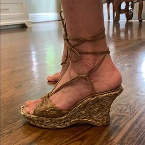 Stuart weitzman espadrille lace up wedges